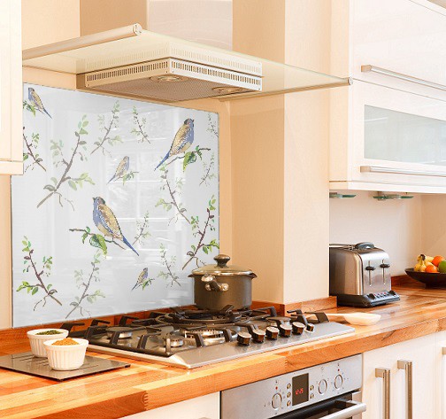 Bird branch diy kitchen glass splashback