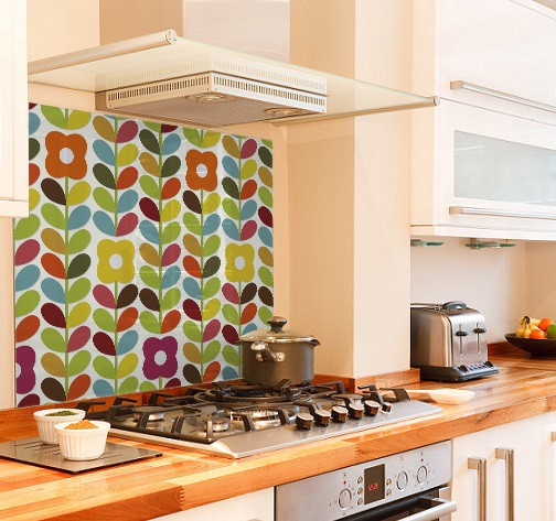 Bright-floral diy kitchen glass splashback