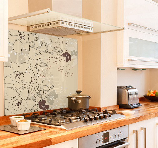 floral cream diy kitchen glass splashback