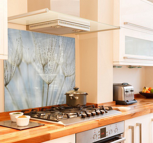 Dandelion Blue diy kitchen glass splashback