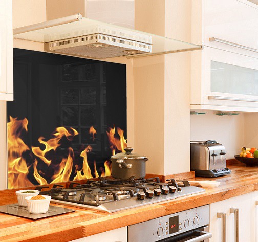 flame design diy kitchen glass splashback