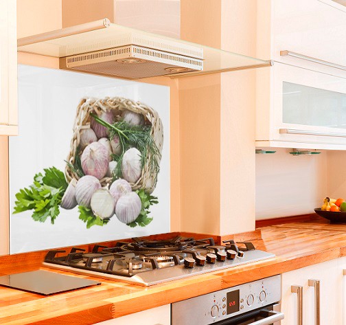 Garlic Basket Kitchen Glass Splashback