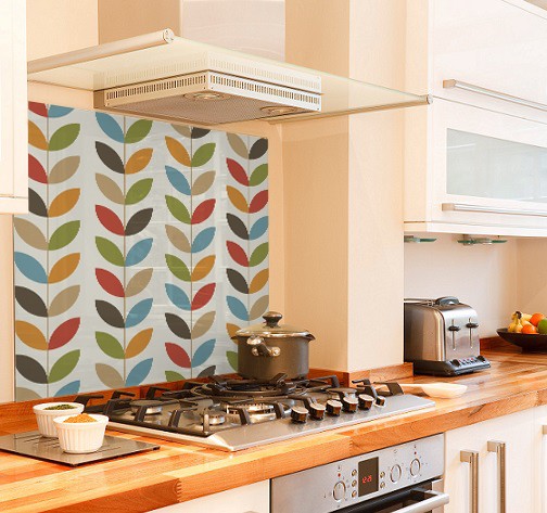 Pattern leaves diy kitchen glass splashback