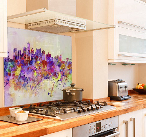 NYC watercolour diy kitchen glass splashback