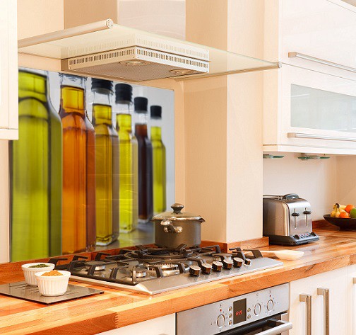 Oil bottles diy kitchen glass splashback