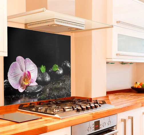 Orchid Zen Stones Kitchen Glass Splashback