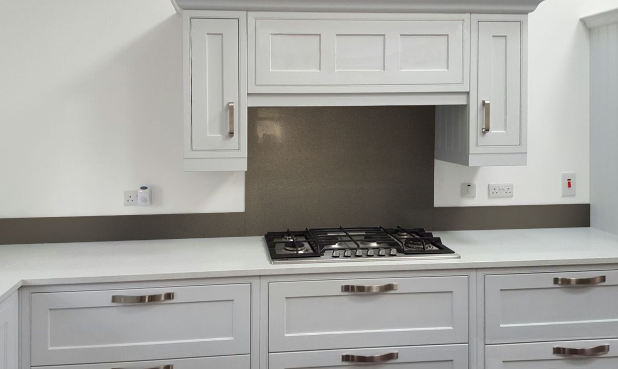 Metallic Pearl Beige diy glass kitchen splashback