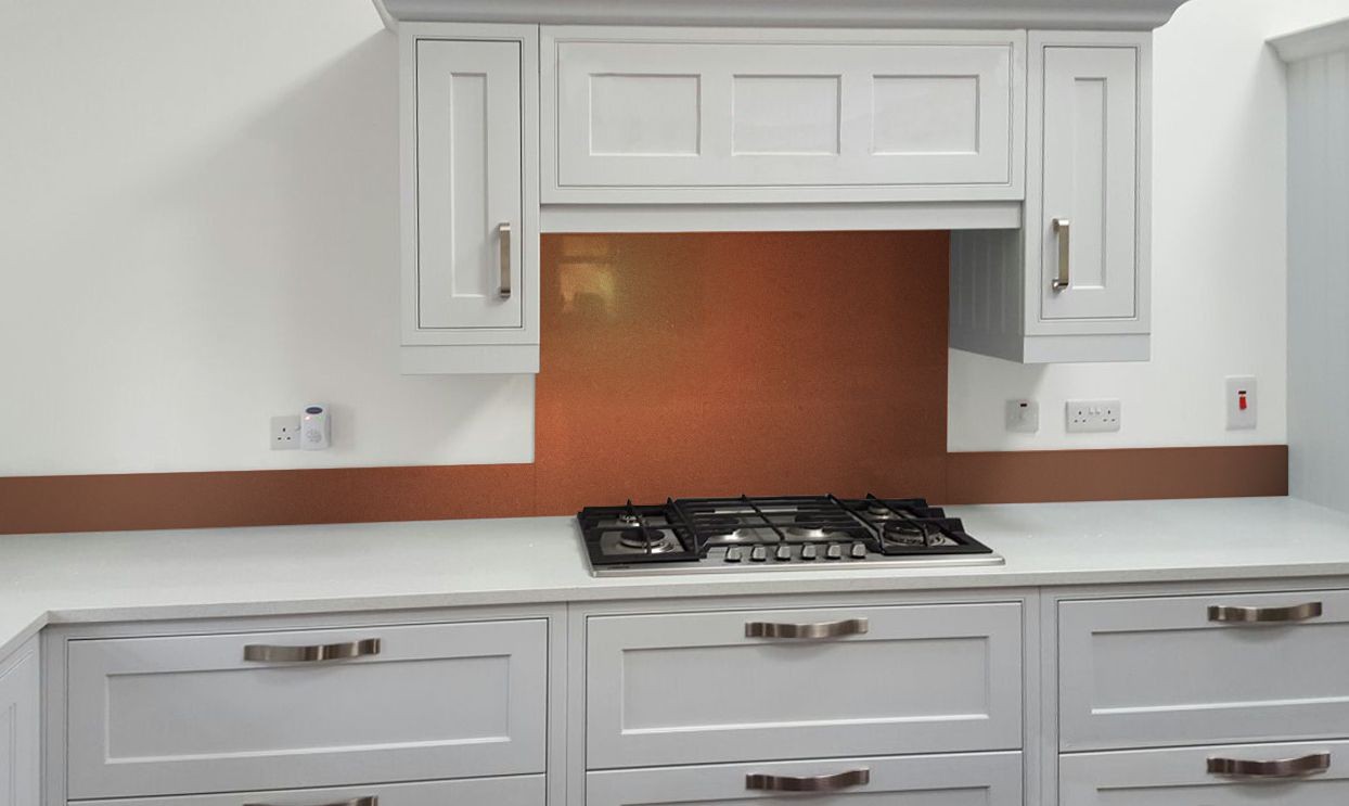 Metallic Pearl Orange diy glass kitchen splashback