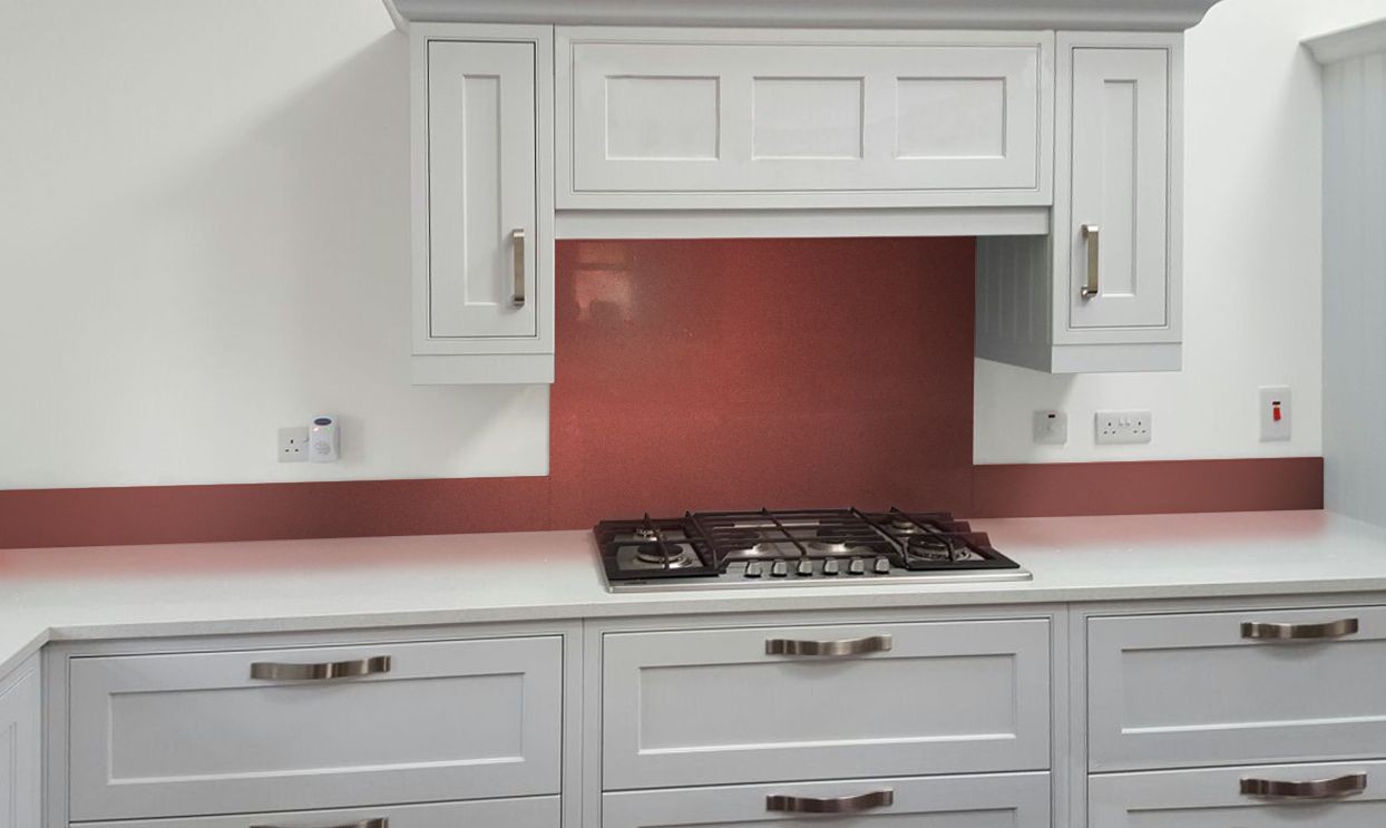 Metallic Pearl Pink diy glass kitchen splashback