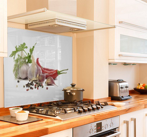 Pepper and garlic diy kitchen glass splashback