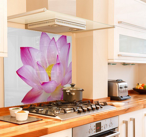 Pink-lotus diy kitchen glass splashback