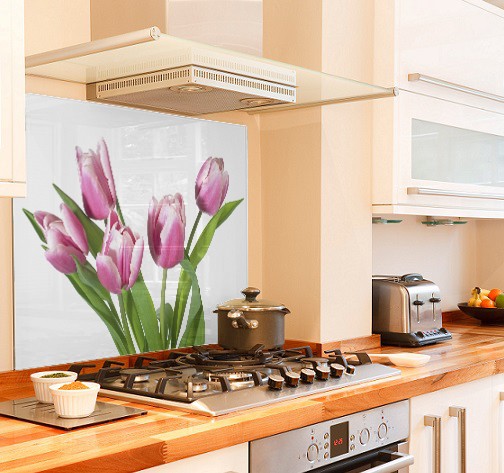 Pink tulip diy kitchen glass splashback