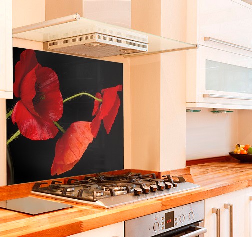 Pretty Poppies Kitchen Glass Splashback