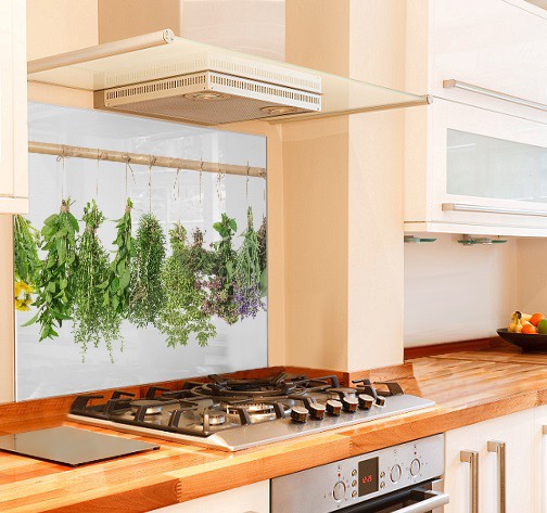 Hanging Herbs Kitchen Glass Splashback