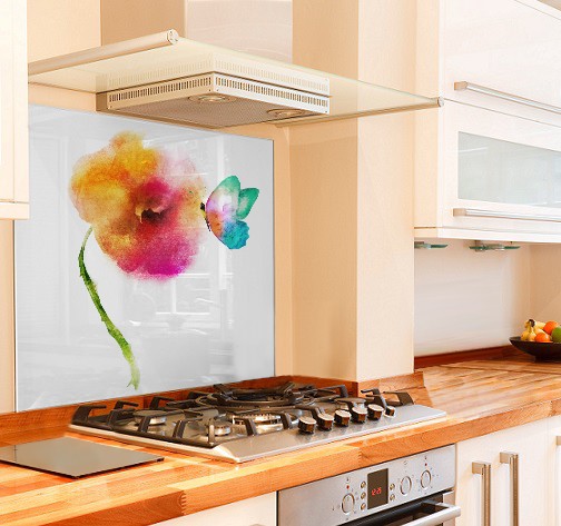 Watercolour Flower Kitchen Glass Splashback