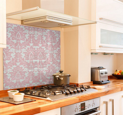 Pink Vintage diy kitchen glass splashback