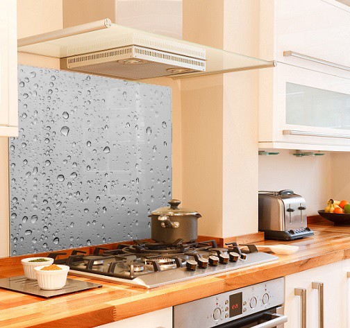 Grey water drops diy kitchen glass splashback