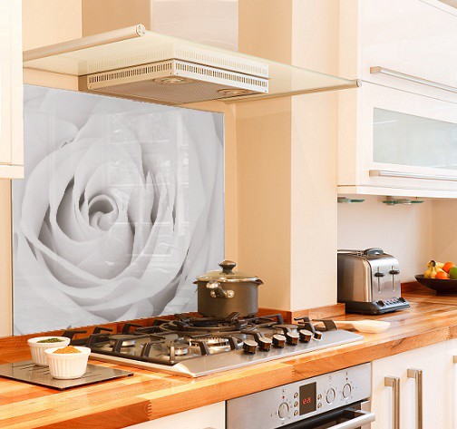 White Rose diy kitchen glass splashback