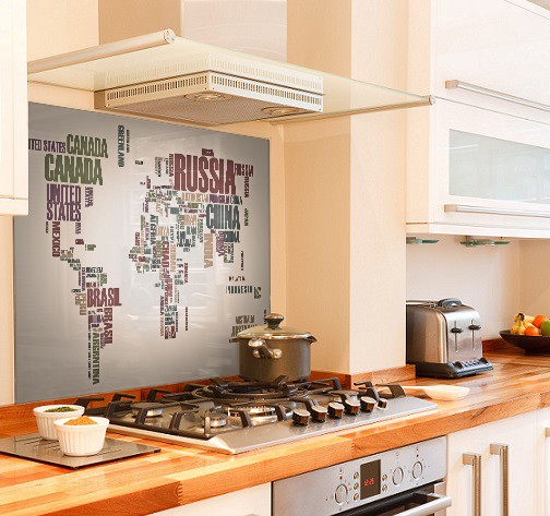 World-map diy kitchen glass splashback