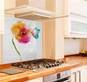 Watercolour Flower Kitchen Glass Splashback